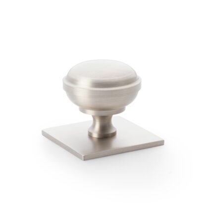 Alexander & Wilks AW826-38-SN Quantock Cupboard Knob on Square Backplate - Satin Nickel - 38mm (LEAD TIME: 2-3 DAYS)