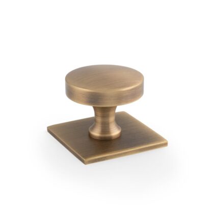Alexander & Wilks AW835-38-AB Bullion Cupboard Knob on Square Backplate-Antique Brass (LEAD TIME: 2-3 DAYS)
