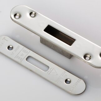 EuroSpec FSF5012BSS/R Easi T Forend Strikes & Fixing Pack To Suit BS 5 Lever Deadlock-Bright Stainless Steel-Radius Forend (LEAD TIME: 2-3 DAYS)