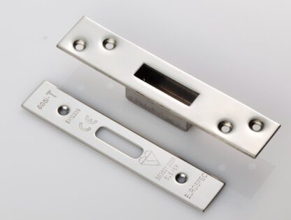 EuroSpec FSF5012BSS Easi T Forend Strikes & Fixing Pack To Suit BS 5 Lever Deadlock-Bright Stainless Steel-Square Forend (LEAD TIME: 2-3 DAYS)