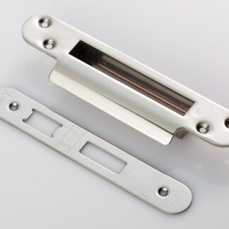 EuroSpec FSF5013BSS/R Easi T Forend Strike & FIxing Pack To Suit BS 5 Lever Sashlock-Bright Stainless Steel-Radius Forend (LEAD TIME: 2-3 DAYS)