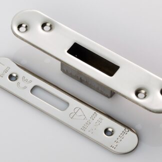 EuroSpec FSF5019BSS/R Easi T Forend Strike & Fixing Pack To Suit Euro Profile BS Cylinder Deadlock-Bright Stainless Steel-Radius Forend (LEAD TIME: 2-3 DAYS)