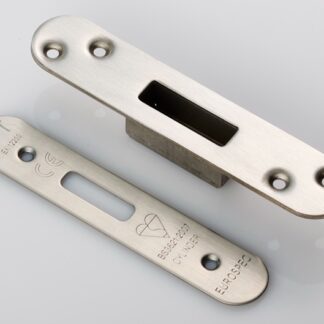 EuroSpec FSF5019SSS/R Easi T Forend Strike & Fixing Pack To Suit Euro Profile BS Cylinder Deadlock-Satin Stainless Steel-Radius Forend (LEAD TIME: 2-3 DAYS)