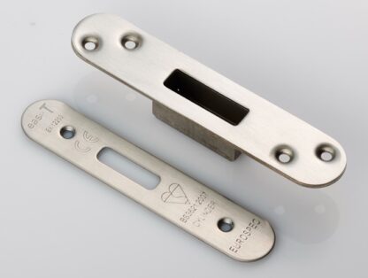 EuroSpec FSF5019SSS/R Easi T Forend Strike & Fixing Pack To Suit Euro Profile BS Cylinder Deadlock-Satin Stainless Steel-Radius Forend (LEAD TIME: 2-3 DAYS)