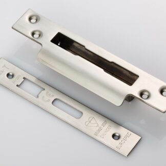 EuroSpec FSF5020SSS Easi T Forend Strikes & Fixing Pack To Suit BS Cylinder Sashlock-Satin Stainless Steel-Square Forend (LEAD TIME: 2-3 DAYS)