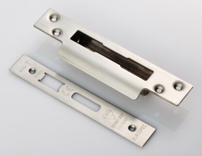 EuroSpec FSF5020SSS Easi T Forend Strikes & Fixing Pack To Suit BS Cylinder Sashlock-Satin Stainless Steel-Square Forend (LEAD TIME: 2-3 DAYS)
