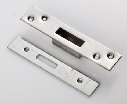 EuroSpec FSF5029BSS Forend Strike & Fixing Pack To Suit BS8621 Cylinder Deadlock-Bright Stainless Steel-Square Forend (LEAD TIME: 2-3 DAYS)