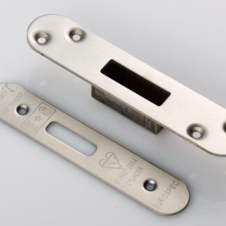 EuroSpec FSF5029SSS/R Forend Strike & Fixing Pack To Suit BS8621 Cylinder Deadlock-Satin Stainless Steel-Radius Forend (LEAD TIME: 2-3 DAYS)