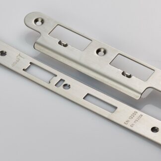 EuroSpec FSF5032SSS/R Forend Strike & Fixing Pack To Suit Din Escape Lock-Satin Stainless Steel-Radius Forend (LEAD TIME: 2-3 DAYS)