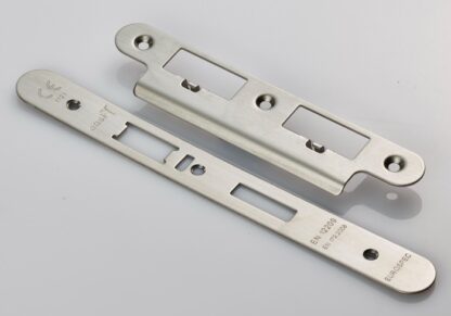 EuroSpec FSF5032SSS/R Forend Strike & Fixing Pack To Suit Din Escape Lock-Satin Stainless Steel-Radius Forend (LEAD TIME: 2-3 DAYS)