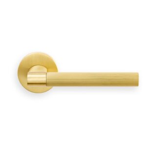 Carlisle Brass HR5SB HEY RIGA LEVER HANDLE ON THREADED ROUND ROSE OSA (SATIN BRASS) (LEAD TIME: 2-3 DAYS)