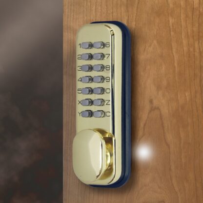 CQR SBL310/B Push Button Lock | Traditional Code | Knob | Brass Plated | 3 - 7 Digits | Hold Back (LEAD TIME: 2-3 DAYS) - Image 2