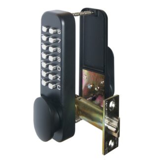 CQR SBL310/BL Push Button Lock | Traditional Code | Knob | Black | 3 - 7 Digits | Hold Back (LEAD TIME: 2-3 DAYS)