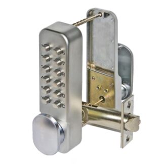 CQR SBL330.SFR Push Button Lock | Easy Code Plus | Fire Rated | Knob | Satin Chrome | 1 - 11 Digits | Hold Back (LEAD TIME: 2-3 DAYS)