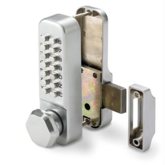 CQR SBL340/S Push Button Lock | Traditional Code | Knob | Satin Chrome | 3 - 7 Digits | With Dead Bolt (LEAD TIME: 2-3 DAYS)