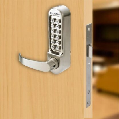 CQR SBL365.SLFR/94R Push Button Lock | Easy Code | Fire Rated | Lever | Satin Chrome | 1 - 11 Digits | With Radius Forend Anti-thrust Nightlatch (LEAD TIME: 2-3 DAYS) - Image 2