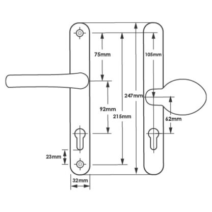 TSS Lever Moveable Pad Offset UPVC Multipoint Door Handles - 92/62mm PZ - Sprung - 215mm Screw Centres - Image 2
