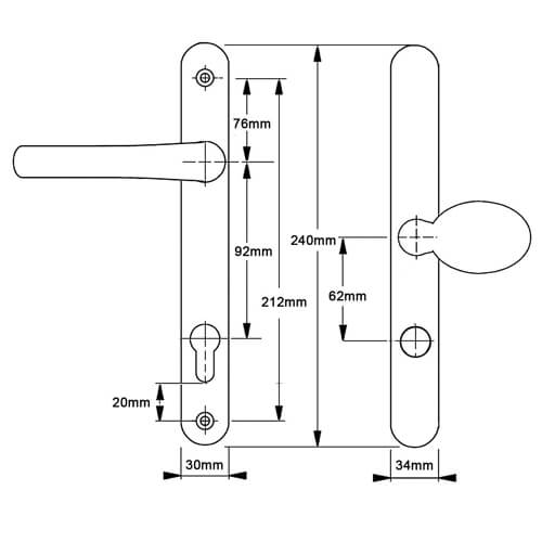 Mila Pro Secure TS007 2* Lever Moveable Pad UPVC Multipoint Door Handles - 92/62mm PZ Sprung 212mm Screw Centres - Image 2