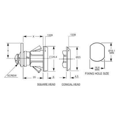 Lowe & Fletcher 1339 Square Face Snap Fix 20mm Body Camlock - Image 2