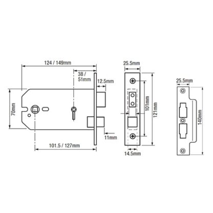 Union 2026 Horizontal Bathroom Mortice Sashlock - Image 2