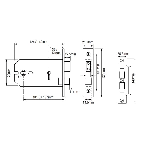 Union 2026 Horizontal Bathroom Mortice Sashlock - Image 2