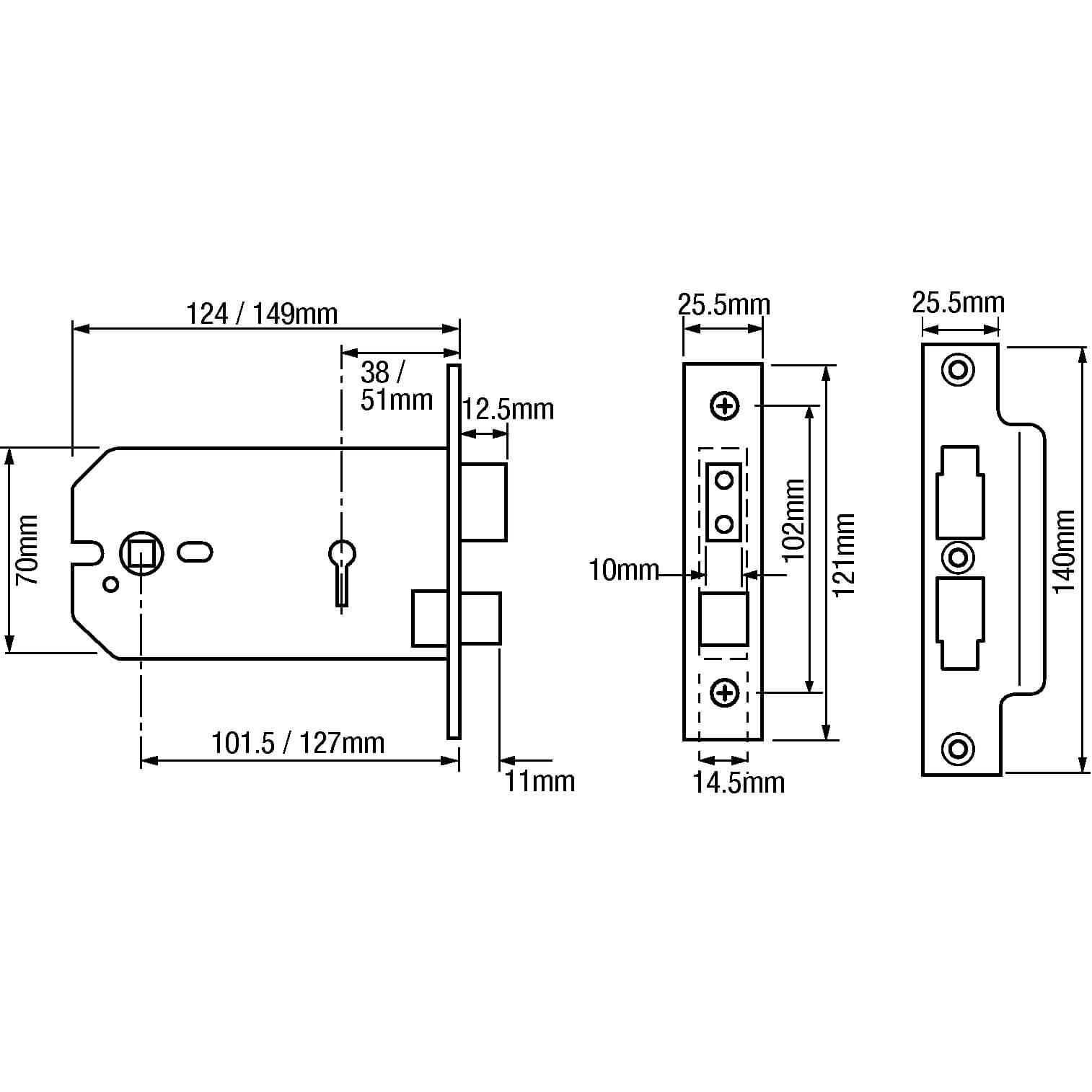 Union 2077 Horizontal 3 Lever Mortice Sashlock - Image 2