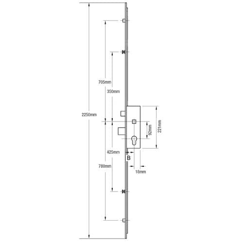 ERA Latch Deadbolt 2 Rollers 2 Mushrooms Split Spindle Multipoint Door Lock - Option 1 (top roller to spindle = 730mm) - Image 2