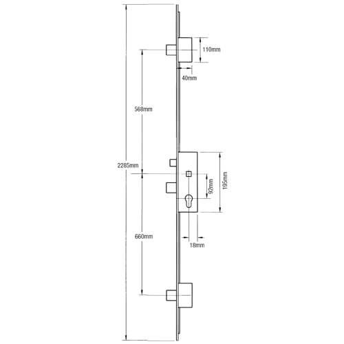GU Europa Latch 3 Deadbolts Lift Lever Multipoint Door Lock - Option 2 (top deadbolt to spindle = 730mm) - Image 2