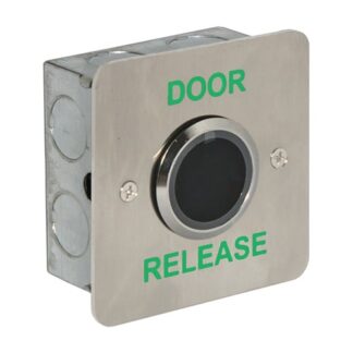 CQR AEB0689-1DR-WS Touch Free Exit Button IP65 With 25mm Button - Legend "Door Release" With Shroud - Stainless Steel (LEAD TIME: 2-3 DAYS)