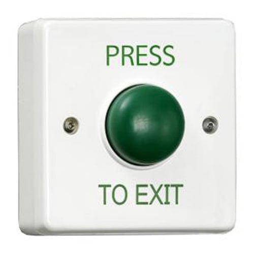 CQR AEB17 Surface Mounted Plastic Green Dome Button - Legend "Press To Exit" (LEAD TIME: 2-3 DAYS)