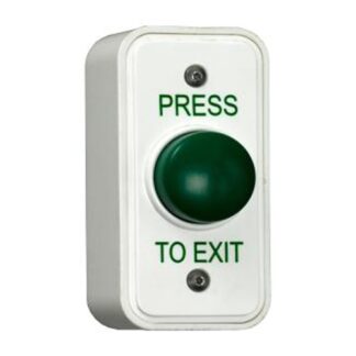 CQR AEB18 Surface Mounted Narrow Plastic Green Dome Button - Legend "Press To Exit" (LEAD TIME: 2-3 DAYS)