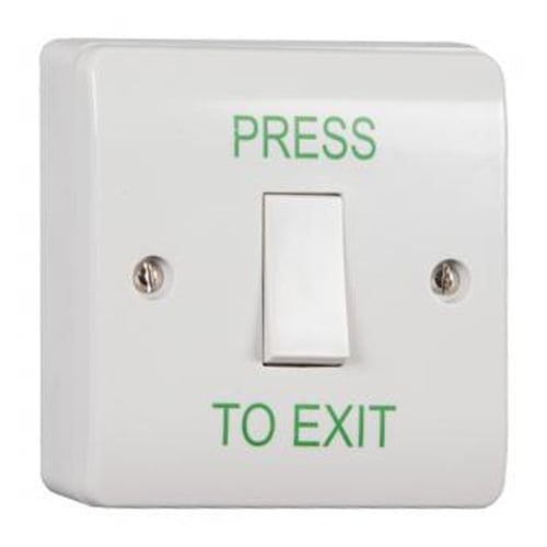 CQR AEB1NR Surface Mounted Plastic Exit Switch - Legend "Press To Exit" - White (LEAD TIME: 2-3 DAYS)