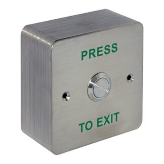 CQR AEB23 Surface Mounted Exit Button Normally Open - Legend "Press To Exit" - Stainless Steel (LEAD TIME: 2-3 DAYS)