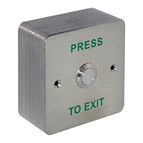 CQR AEB23 Surface Mounted Exit Button Normally Open - Legend "Press To Exit" - Stainless Steel (LEAD TIME: 2-3 DAYS)