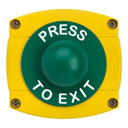 CQR AEB41 IP66 Yellow/Green Surface Box With Momentary Green Dome - Legend "Press To Exit" (LEAD TIME: 2-3 DAYS)
