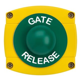 CQR AEB42 IP66 Yellow/Green Surface Box With Momentary Green Dome - Legend "Gate Release" (LEAD TIME: 2-3 DAYS)