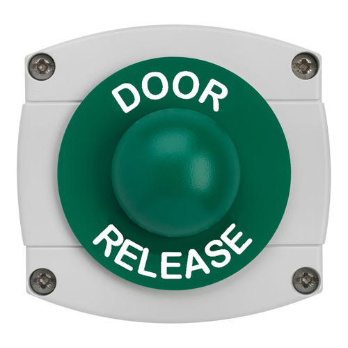 CQR AEB46 IP66 Grey/Green Surface Box With Momentary Green Dome - Legend "Door Release" (LEAD TIME: 2-3 DAYS)