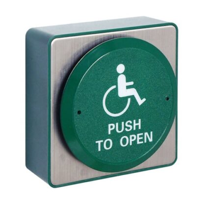 CQR AEB511 Surface Mounted Request To Exit Large Green Disc Button - Legend "Push To Open" - Green (LEAD TIME: 2-3 DAYS)