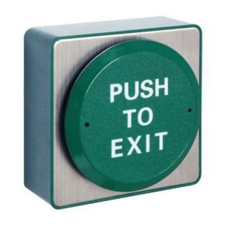 CQR AEB512 Surface Mounted Request To Exit Large Green Disc Button - Legend "Push To Exit" - Green (LEAD TIME: 2-3 DAYS)