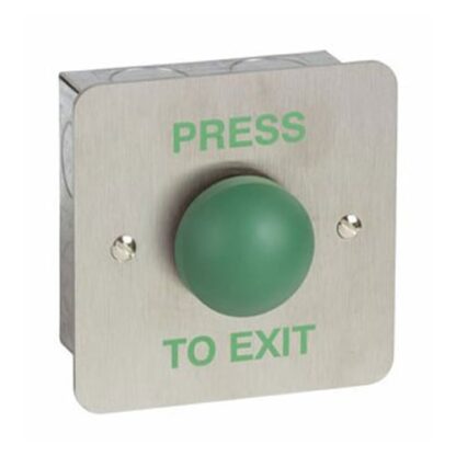 CQR AEB6 Flush Request To Exit Green Dome Button - Legend "Press To Exit" - Stainless Steel (LEAD TIME: 2-3 DAYS)