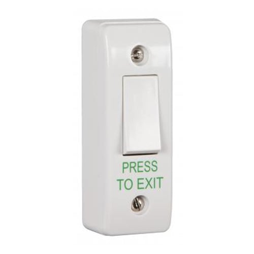 CQR AEB8 Narrow Surface Mounted Plastic Exit Switch - Legend "Press To Exit" - White (LEAD TIME: 2-3 DAYS)