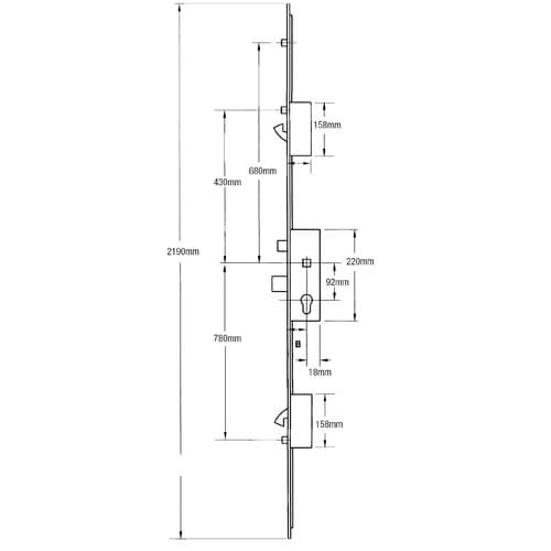 AGB Latch Deadbolt 2 Hooks 3 Rollers Lift Lever Multipoint Door Lock (top hook to spindle = 580mm) - Image 2