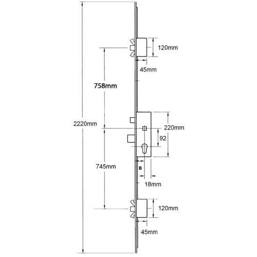 AGB Latch Deadbolt 2 Poseidon Bolts Lift Lever Multipoint Door Lock (distance between Poseidon bolts = 1410mm) - Image 2