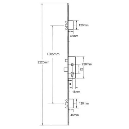 AGB Latch Deadbolt 2 Poseidon Bolts Lift Lever Multipoint Door Lock (top Poseidon bolt to spindle = 1505mm) - Image 2