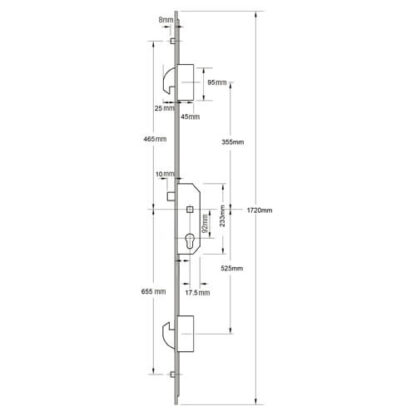 Mila Latch 2 Rollers 2 Hooks Lift Lever Multipoint Door Lock - Barratt Homes Lock (top hook to spindle = 355mm) - Image 2