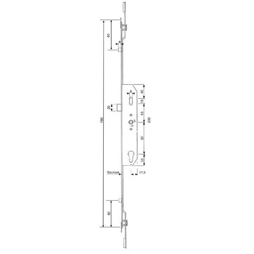 Mila Centre Section Latch 2 Rollers Lift Lever Multipoint Door Lock - Image 2