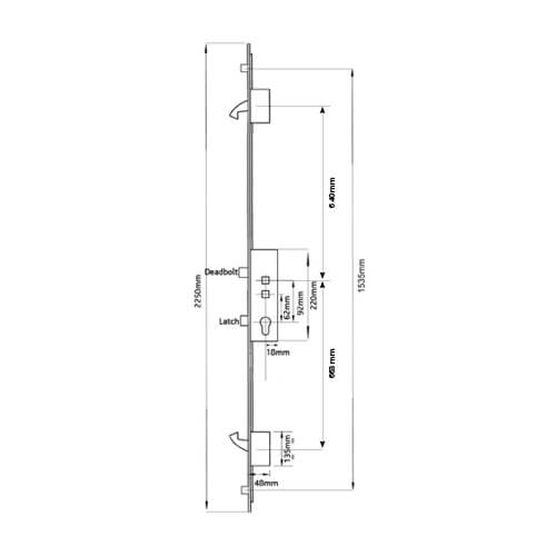Avantis Latch Deadbolt 2 Hooks 2 Rollers Double Spindle Multipoint Door Lock (top hook to spindle = 640mm) - Image 2
