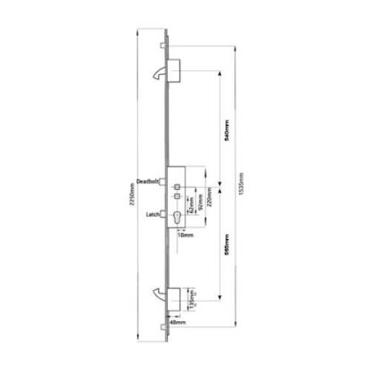 Avantis Latch Deadbolt 2 Hooks 2 Rollers Double Spindle Multipoint Door Lock (top hook to spindle = 540mm) - Shootbolt Compatible - Image 2