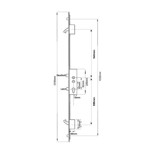 Avantis Latch Deadbolt 2 Hooks 2 Rollers Double Spindle Multipoint Door Lock (top hook to spindle = 540mm) - Shootbolt Compatible - Image 2