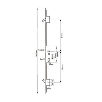 Avantis Latch Deadbolt 2 Hooks Double Spindle Multipoint Door Lock (top hook to spindle = 530mm) - Image 2